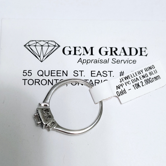 Blue & White Diamonds 10K Gold Princess Ring Certificate - Picture 4 of 15